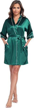 Women Satin Robes Short Silk Kimono Robe Lightweight Bridal Party Robes Bride Bridesmaids Ladies Loungewear Sleepwear