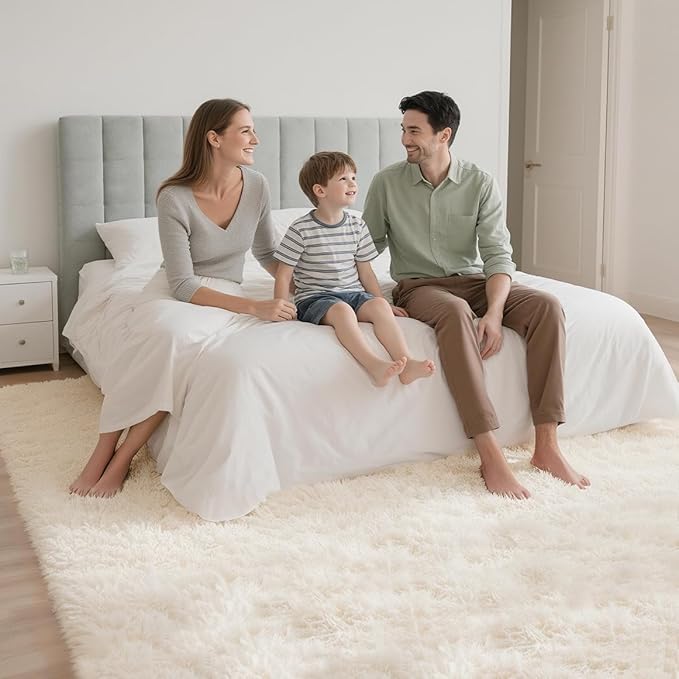 Ultra Soft Shag 8x10 Cream Area Rug – 8x10 Rugs for Living Room, Non-Slip, Fluffy Plush Large Carpet, Shaggy Furry Rug for Bedroom, Dorm, Kids and Girls Room, Nursery, Home Office Décor
