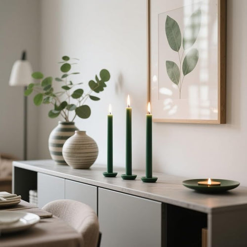 12-Pack Hunter Green Taper Candles, 10 Inch Unscented Dripless Candlesticks, Long-Lasting Burn Time of 7-8 Hours, Perfect for Christmas Home Décor Spring and St. Patrick's Day