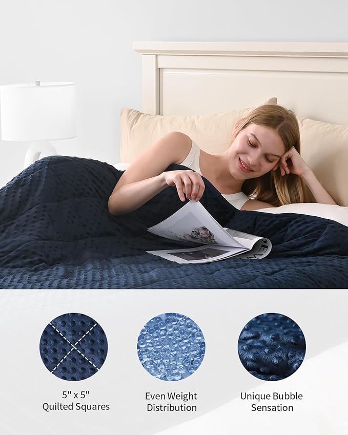 Mr. Sandman Weighted Blanket for Adults Queen Size 12 lbs, Soft Cooling Heavy Minky Blanket for Sleep, Washable Throw Blanket with Glass Beads, 60 x 80 Inches, Navy Blue