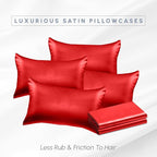 Elegant Comfort 6-Pack Cooling Viscose Satin Pillowcase Set with Hidden Zipper Closure, Silky Smooth for Best Hair and Skin Care-Beautiful Gift Box-6-Piece Satin Pillowcase Set, King, Red
