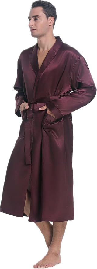 Lavenderi Mens Silky Satin Lounge Robe, Long Lightweight Sleepwear