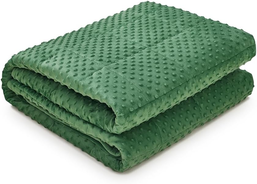 TONGDADA Minky Weighted Blanket | 40''x60'',10lbs | Cozy and Soft Minky Weighted Throw Blanket | Luxury Velvet with Premium Glass Beads | Dark Green Minky