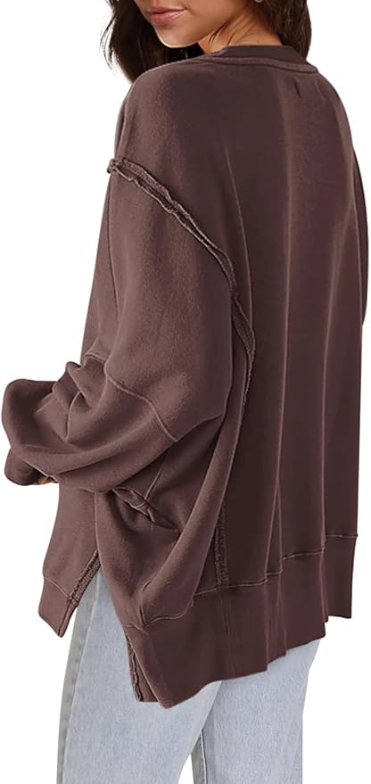 Nirovien Womens Oversized Crewneck Sweatshirt Side Slit Long Sleeve Pullover Slouchy Fit Tops