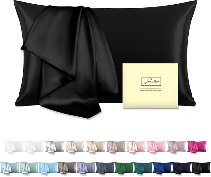 Mulberry Silk Pillowcase for Hair and Skin Pillow Case with Hidden Zipper Soft Breathable Smooth Cooling Silk Pillow Covers for Sleeping (Black, King,1Pcs)