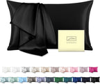 Mulberry Silk Pillowcase for Hair and Skin Standard Size 20"X 26" Pillow Case with Hidden Zipper Soft Breathable Smooth Cooling Silk Pillow Covers for Sleeping (Black,Standard,1Pcs)