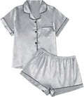 LILLUSORY Silk Satin Pajama Set for Women 2 Piece Lounge Pjs Winter Matching Summer Sleepwear Button Down Shirt Shorts