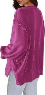 Nirovien Womens Oversized Crewneck Sweatshirt Side Slit Long Sleeve Pullover Slouchy Fit Tops