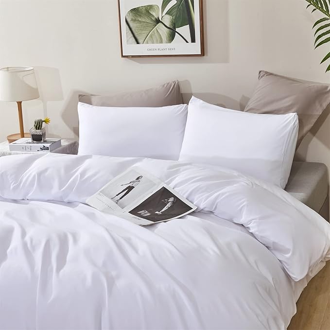 CLOTHKNOW White California King Comforter Set White Bedding Comforter Sets All Season Plain Bed Comforter and 2 x Pillow Cases
