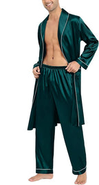 SWOMOG Men's Satin Robe Silky Kimono Bathrobe with Shorts Set Lightweight Soft Loungewear Nightwear