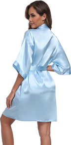 Women's Short Satin Robes Silky Bathrobe Bridesmaid Sleepwear for Wedding Party Getting Ready Solid Color