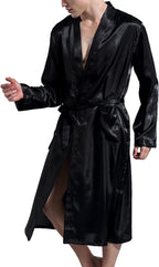 Previn Men's Satin Kimono Robe Long Spa Bathrobes Luxurious Silk Long Sleeve Loungewear