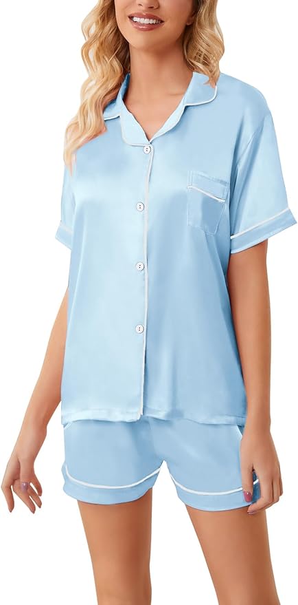 Girls & Womens Satin Pajamas Set, Silk Button-Down Sleepwear 2 Piece Nightwear, 3 Years - Women XXL
