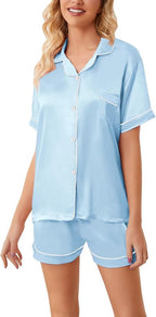 Girls & Womens Satin Pajamas Set, Silk Button-Down Sleepwear 2 Piece Nightwear, 3 Years - Women XXL