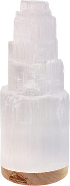 Himalayan Glow Selenite Crystal Lamp 20cm Large, Hand Curved Crystal Lamp with (ETL Certified) Wooden Base & USB Charging Cable for Home Décor - White