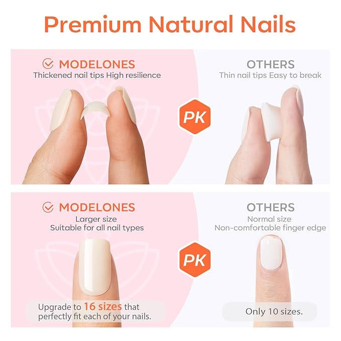 Modelones White Press on Nails, Short Square Fake Nails, Reusable Nail Kit with Nail Glue Adhesive Tabs Mini Nail File, Summer Nails Press Ons 32Pcs 16 Sizes, Women Girl Gift