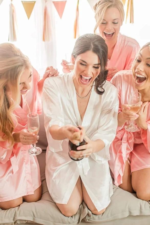 Women's Pure Short Satin Robes Bridesmaid and Bride Silky Robes Summer Sleepwear
