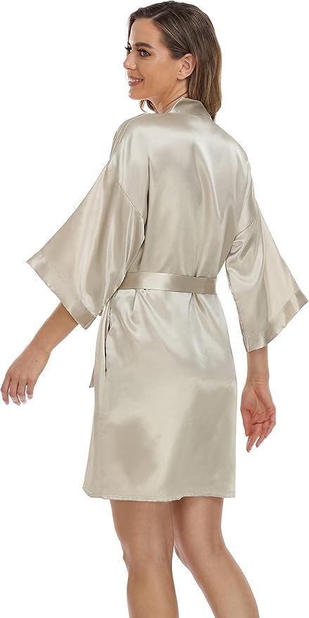 Robe for Women Silky Lightweight Satin Kimono Bride Bridesmaids Wedding Party Robes Dressing Gown Summer Loungewear