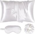 Satin Pillowcase for Hair and Skin, Vegan Silk Pillowcase Set-2 Ivory Satin Pillowcases Standard Size, 1 Eye Mask, 1 Scrunchie-Luxury Sleep Set, White Pillow Cases with Envelope Closure