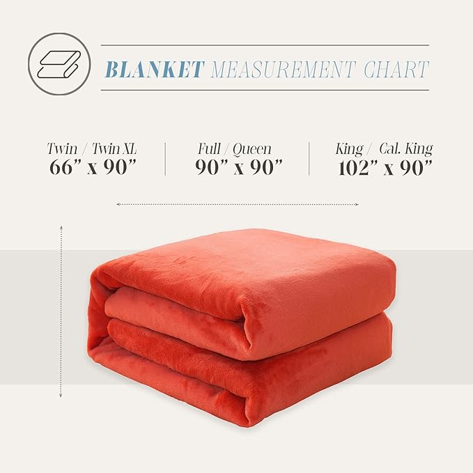 Elegant Comfort Luxury Velvety Feel Blanket, All-Season Lightweight Blanket, Ultra Plush, Soft, Cozy-Fuzzy Flannel Fleece for Couch, Sofa, Bed, Travel, Solid Design, King/California King, Coral