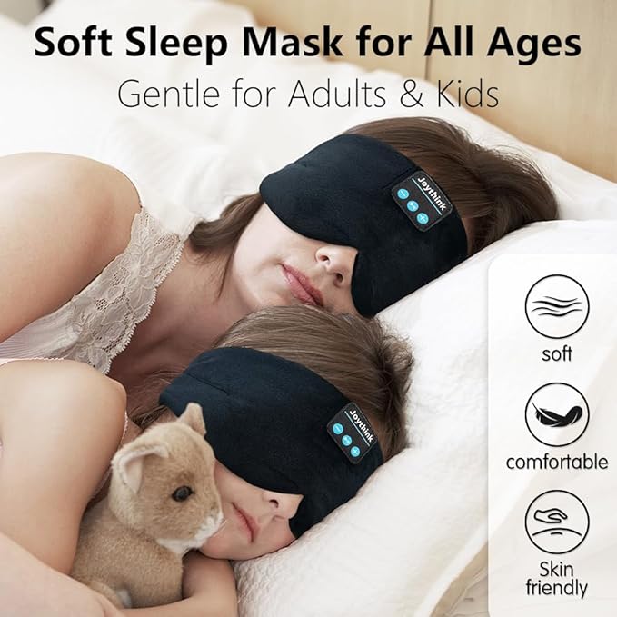 Joythink Sleep Headphones Sleep Mask Kids Children Wireless Music Eye Mask Sleeping Headphones Headband for Side Sleepers Silk Sleep Mask with Wireless Headphones Ultra-Thin Stereo Speakers