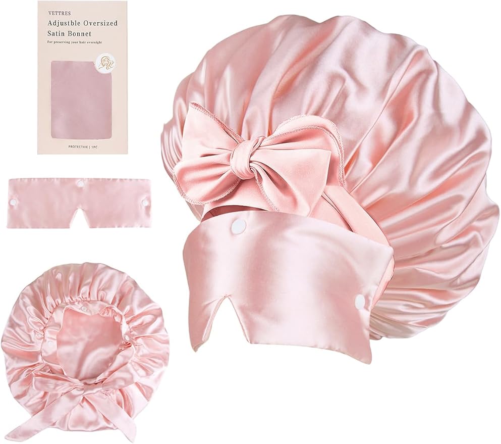 Double Layer Satin Bonnet with Detachable Eye Mask Night Cap for Curly Braids Hair Reduces Frizz Locks in Moisture