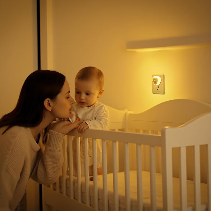KINUR LED Night Light Lamp with Smart Sensor Dusk to Dawn Sensor, 0.5W Orange Amber Nightlight Plug into Wall, Night Lamp Led Night Light for Kids, Nursery, Bedroom, Hallway, Stairs, Kitchen,6 Pack