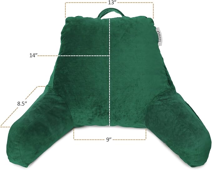 Clara Clark Reading Pillow for Kids & Teens with Shredded Memory Foam, Backrest Pillows for Reading, Watching, and Gaming, Use on The Couch, Bed, or Floor Adjustable Support, Washable Cover Dark Green