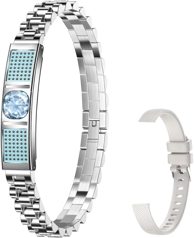 Smart Bracelet for Women,Fitness Tracker with Interchangeable Straps, Activity & Sleep Monitor with Heart Rate SpO2, Lightweight Waterproof Smart Wristband, Free App (Silver)