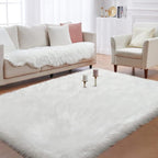Fluffy Area Rug, White Faux Fur Rug for Bedroom 3'x5' Soft Shag Fuzzy Rugs for Living Room, Furry Bedside Nursery Rug Plush Indoor Floor Carpet for Kids Room Teen Dorm