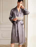 THXSILK Men’s Silk Robe Long Bathrobes, Luxury Lightweight Sleepwear, Two Pockets, Pure Mulberry Silk loungewear