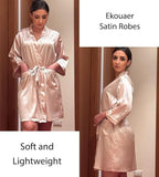 Ekouaer Silky Robes for Women Satin Knee Length Bride Bridesmaid Wedding Party 3/4 Sleeve Bathrobe Lightweight Sexy Sleepwear with Pockets Champagne S