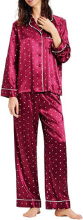 Lonxu Silk Satin Womens Pajama Sets Button Down Sleepwear Loungewear XS~3XL