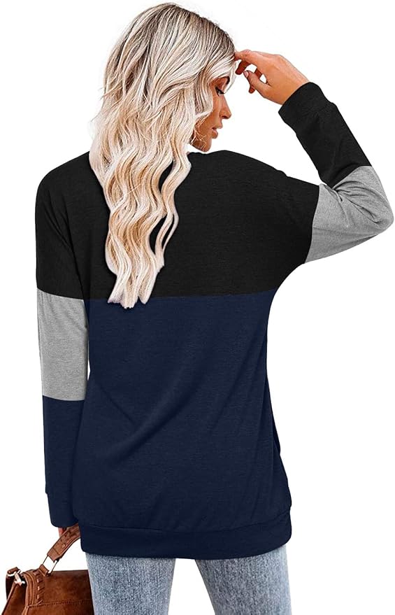 Magritta Women's Long Sleeve Leopard Color Block Tunic Comfy Crewneck T Shirt Tops Black XL