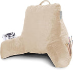 Clara Clark Reading Pillow with Shredded Memory Foam for Sitting Up in Bed and Couch, Back and Arms Adjustable Support for Adults & Teens Backrest Pillows for Reading, with Washable Cover Beige Cream