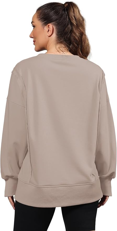 Nirovien Womens Oversized Crewneck Sweatshirt Side Slit Long Sleeve Pullover Slouchy Fit Tops