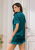 WJing Yi Jia Ruffle Pajama Sets For Women XS-4XL Womens Silk Satin Pajamas Set Silky Sleepwear Pj Sets Nightwear Loungewear