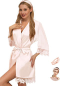 Silk Robes for Womens 2Pcs Satin Robe Kimonos Bridesmaid Bride Lace Bathrobes Sleepwear Bridal Silky Loungewear Wedding Robes