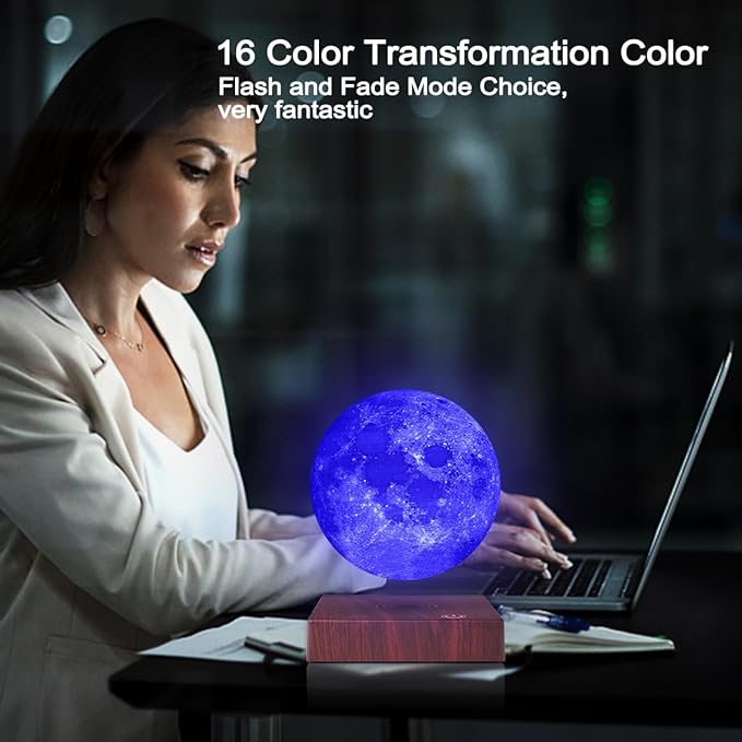 VGAzer Moon Lamp 3D Printing Magnetic Levitating Moon Light Lamps for Home、Office Decor, Creative Gift-6 Inch,Has 16 Colors 20 Modes