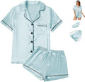 WJing Yi Jia 4Pcs Womens Satin Silky Pajama Sets Short Sleeve Shirt XS-4XL Floral Pajamas Set Soft PJ Loungewear Sleepwear