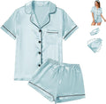 WJing Yi Jia 4Pcs Womens Satin Silky Pajama Sets Short Sleeve Shirt XS-4XL Floral Pajamas Set Soft PJ Loungewear Sleepwear