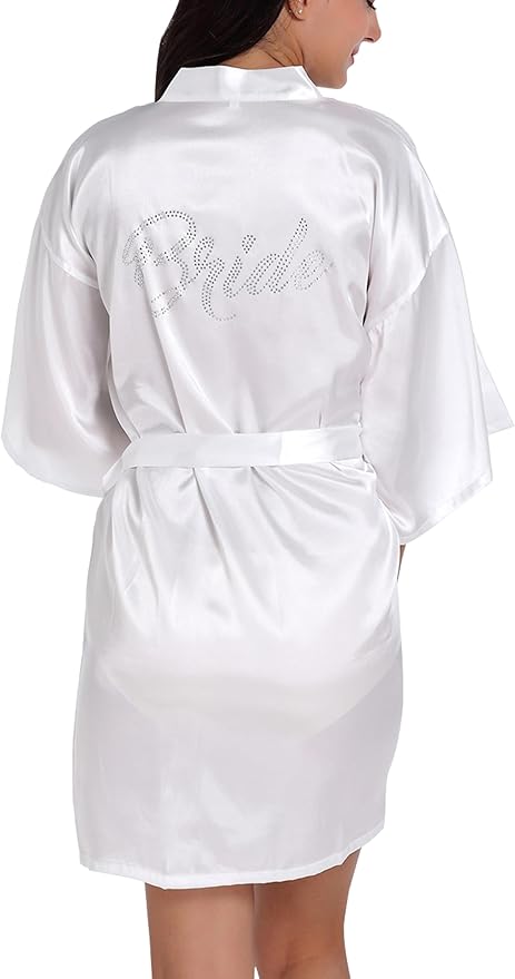 QXQTER Peony Floral Silky Satin Robe Wedding Bridal Party Bride Bridesmaid Robes for Women Dressing Gown Kimono Robe