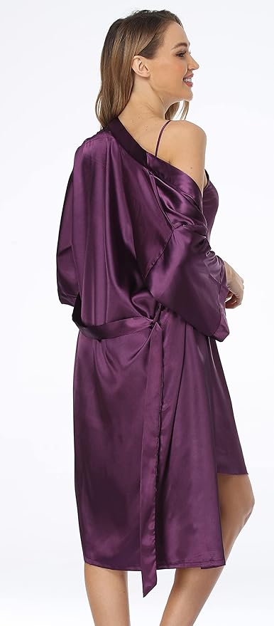 Women's Satin Robes Set with Nightgown Silk Kimono Pajamas 2 Piece Sleepwear Camisole Wedding Bride Gown Set