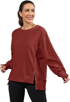 Nirovien Womens Oversized Crewneck Sweatshirt Side Slit Long Sleeve Pullover Slouchy Fit Tops
