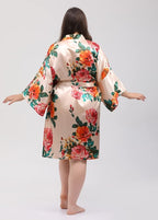 QXQTER Peony Floral Silky Satin Robe Wedding Bridal Party Bride Bridesmaid Robes for Women Dressing Gown Kimono Robe
