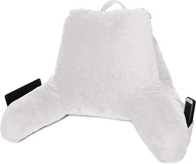 Clara Clark Reading Pillow with Shredded Memory Foam for Sitting Up in Bed and Couch, Back and Arms Adjustable Support for Adults & Teens Backrest Pillows for Reading, with Washable Cover White