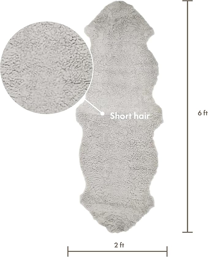 Nordic Sheep Real Sheepskin Rug 2x6 ft | Sheepskin Rugs for Living Room and Sofa | Large Bedside Rugs for Bedrooms is Breathable & Heat-regulating | Fluffy Rug in Color Light Grey