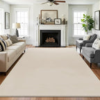 SHACOS Silky Soft Faux Rabbit Fur Area Rug 6'x9' Non Slip Washable Padded Medium Thick Rugs Fluffy Cozy Indoor Modern Carpet for Living Room Bedroom Dining Room Kids Room Dorm Home Decor, Beige