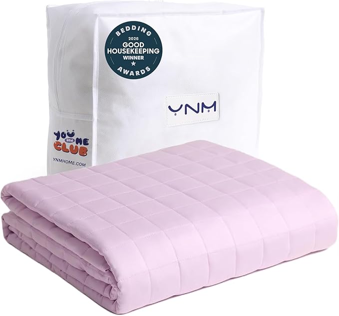 YnM Exclusive Weighted Blanket, Soothing Organic Long Stapled Cotton, Smallest Compartments, Bed Blanket for One Person of 140lbs, Ideal for Twin/Full Bed (48x72 Inches, 15 Pounds, Lavender)