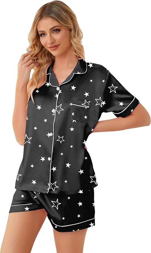 Girls & Womens Satin Pajamas Set, Silk Button-Down Sleepwear 2 Piece Nightwear, 3 Years - Women XXL